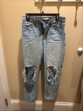 SO Light Blue Distressed Straight Leg Jeans